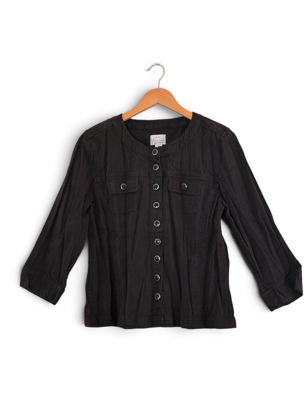 Christopher & Banks | Black button front 3/4 sleeves fitted jacket size large